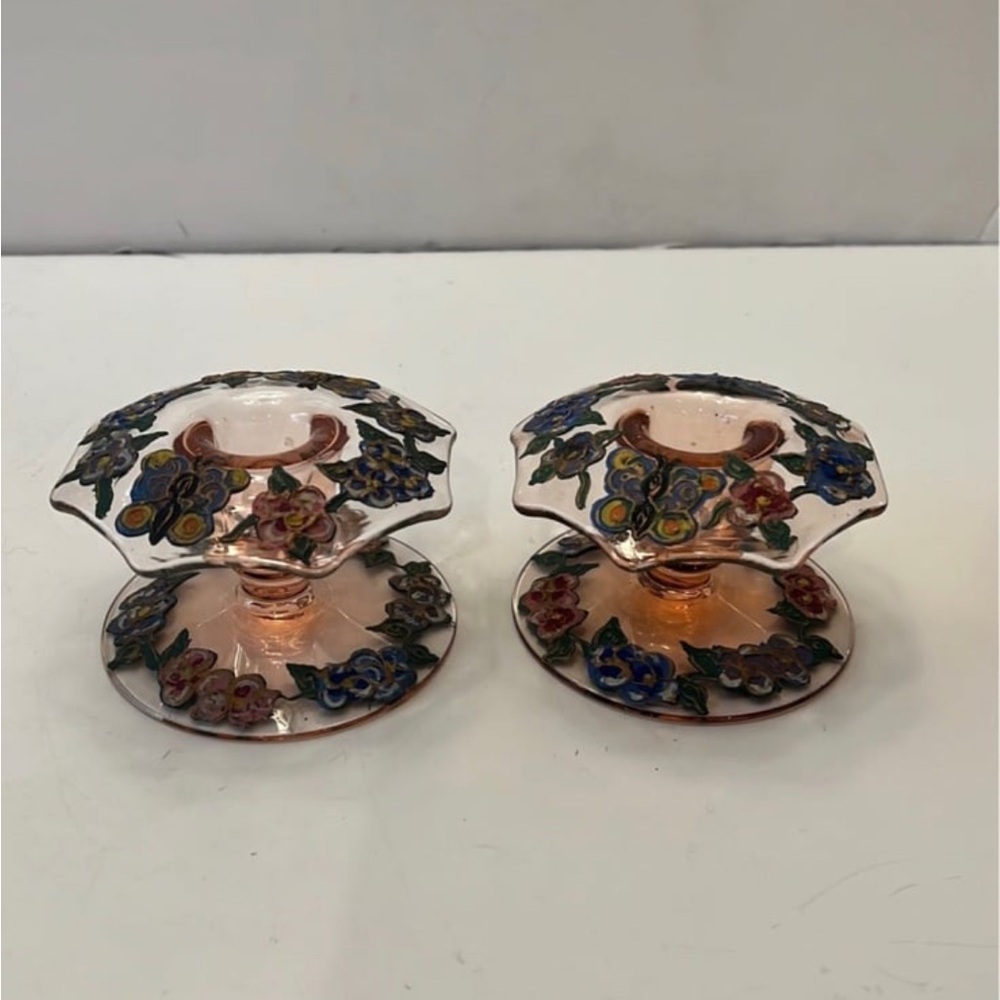 Floral Glass Candle Holders